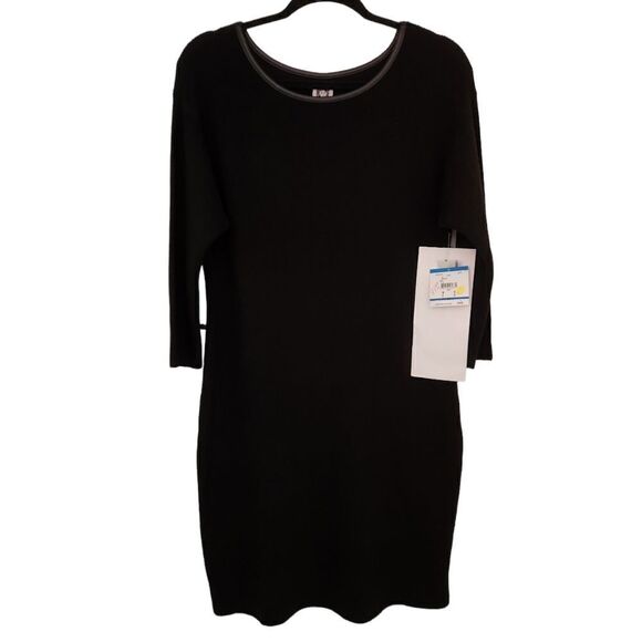 Anne Klein Long Sleeve Midi Sweater Dress Wool Blend Basic Black Size XL - Picture 1 of 7